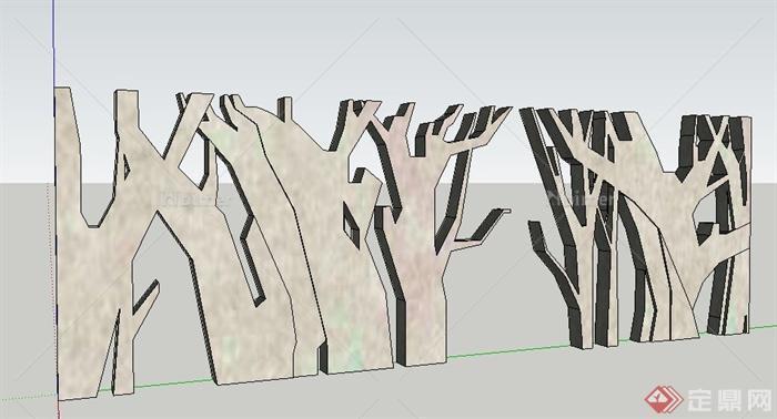园林景观树干状景墙设计su模型