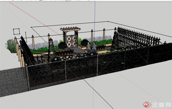 现代风格独特详细庭院景观设计su模型[原创]