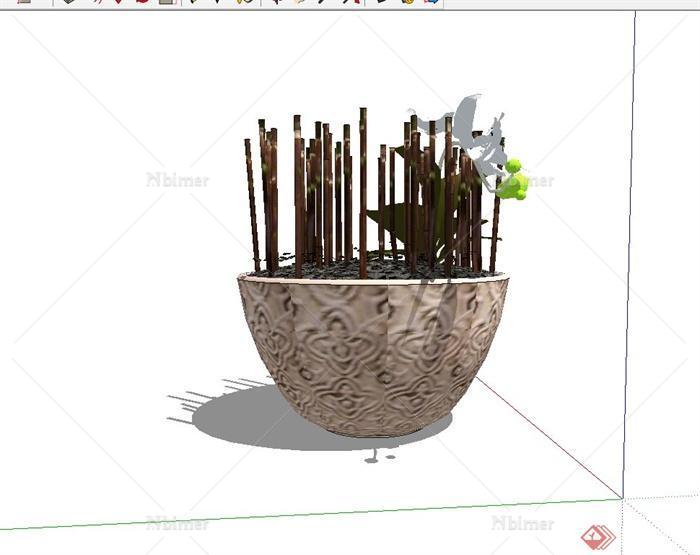 室内装饰空间植物装饰摆盆设计SU模型[原创]