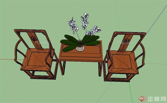 室内木质中式桌椅设计SU模型