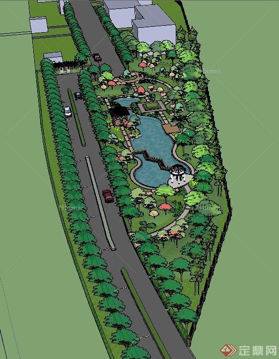 某地高速公路旁小游园景观规划设计SU模型[原创]