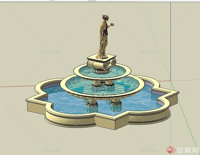 某欧式风格雕塑水钵水池设计su模型[原创]