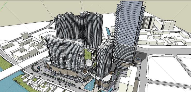 商业综合体现代+公建办公高层(142105)su模型下载