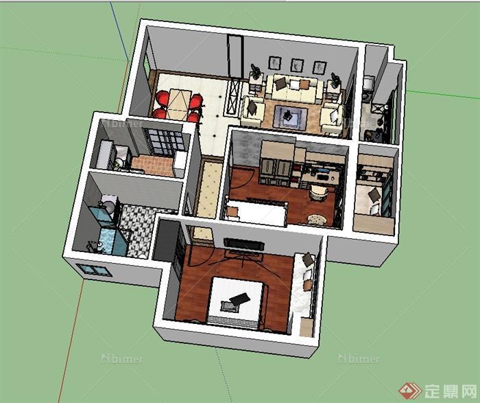 现代风格完整室内住宅空间设计su模型