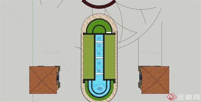 某欧式小区喷泉水景大门入口SU模型