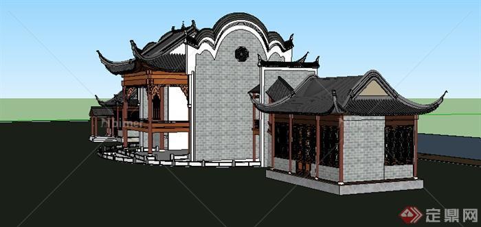 某古典中式风格单层戏台建筑设计SU模型