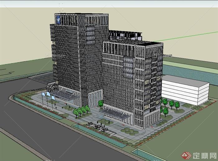 某现代风格高层详细精致办公大楼设计SU模型[原创