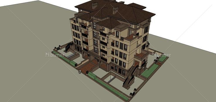 简欧风格花园洋房(76585)su模型下载