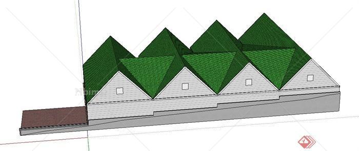 某联排有梯度单层住宅建筑设计SU模型