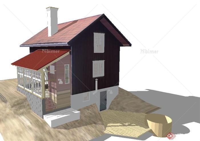 一栋现代风格民房住宅建筑设计SU模型