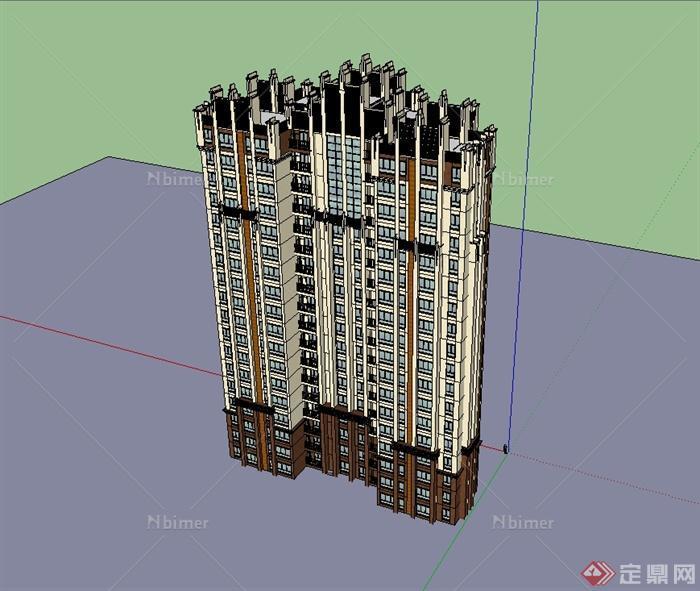 新古典风格详细完整的高层居住建筑楼设计su模型