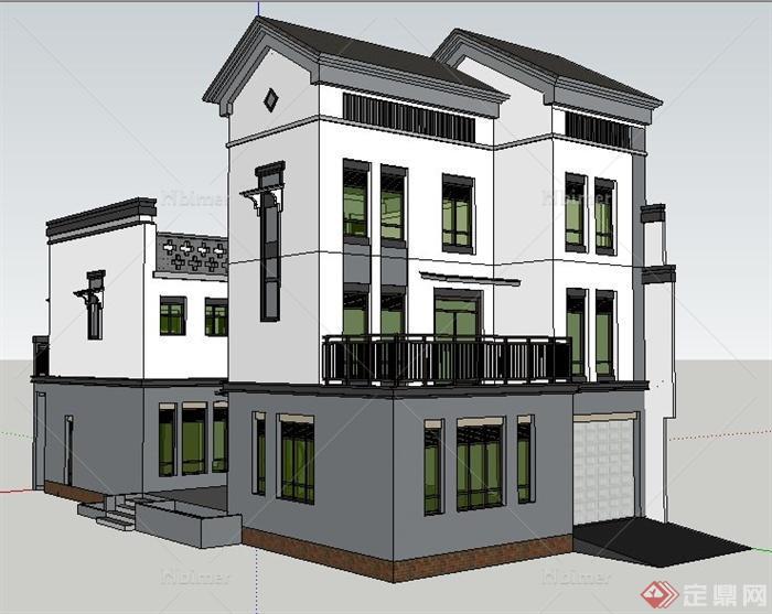 现代中式风格私人别墅建筑设计su模型