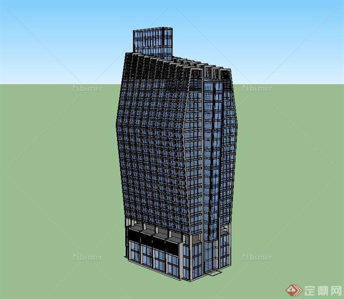 现代风格独特高层办公楼建筑设计su模型[原创]