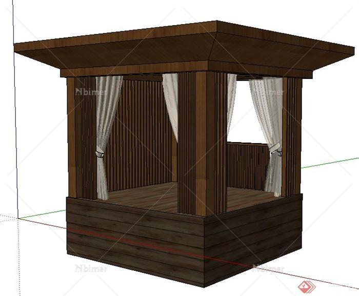 东南亚风格休闲木方亭su模型