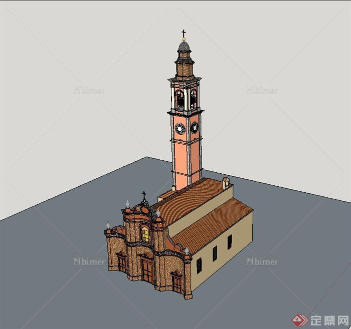 某欧式风格精致详细教堂建筑楼设计su模型[原创]