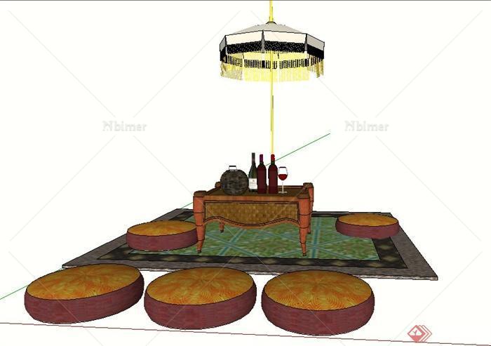 东南亚风格室外桌子坐垫设计SU模型