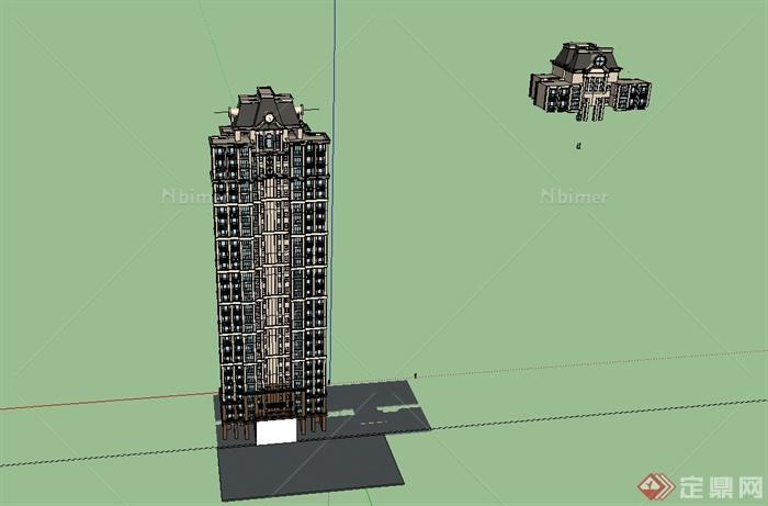 某新古典风格精致高层居住建筑楼SU模型[原创]