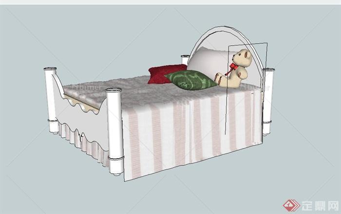美式住宅卧室床设计su模型