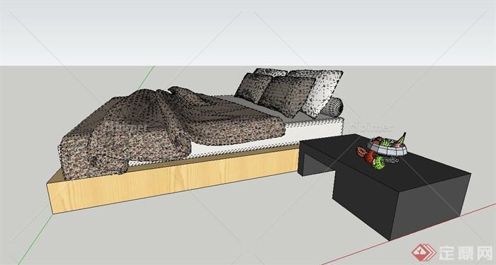 某卧室深色系双人床设计SU模型