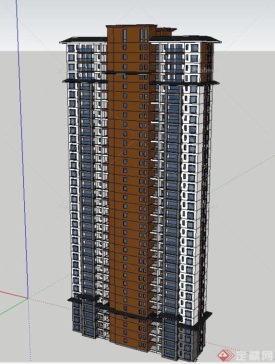 现代风格高层住宅建筑su模型[原创]