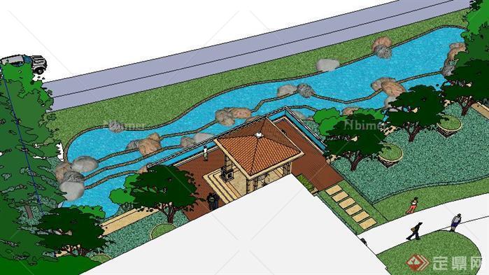 某小区滨水景观休闲区设计SketchUp(SU)3D模型