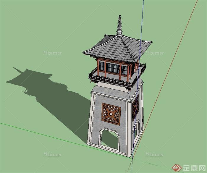 古典中式风格独特造型塔楼建筑设计su模型[原创]
