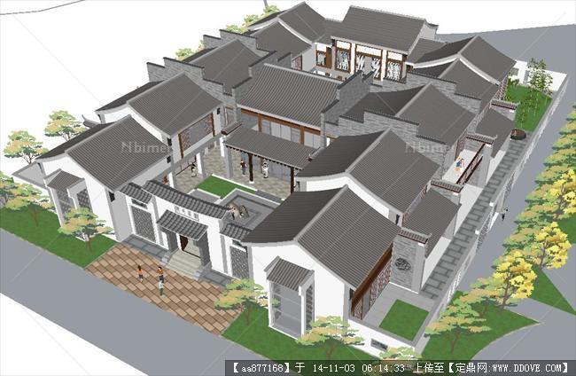 新中式二进院别墅大庄园精细SU设计模型
