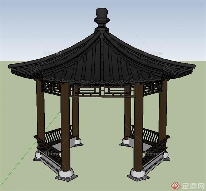 某古典中式六角景观亭设计SU模型