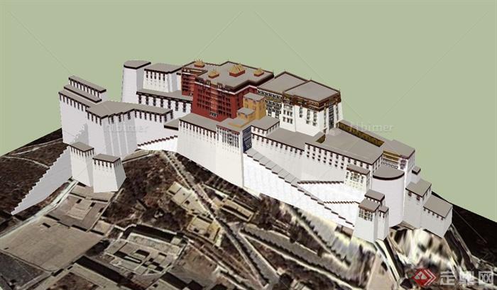 某中式布达拉宫建筑设计SU模型
