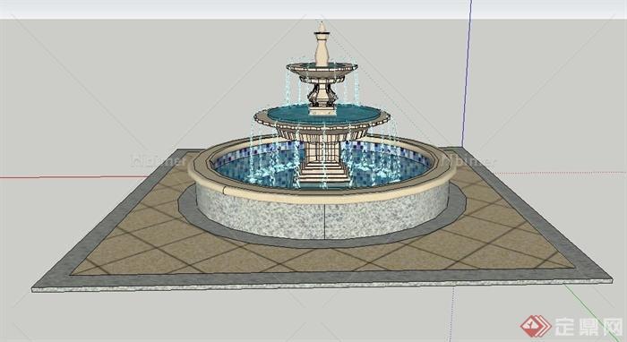 园林景观喷泉水景su模型