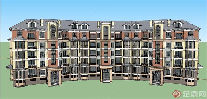 某欧式五层弧形联排住宅公寓建筑设计SU模型