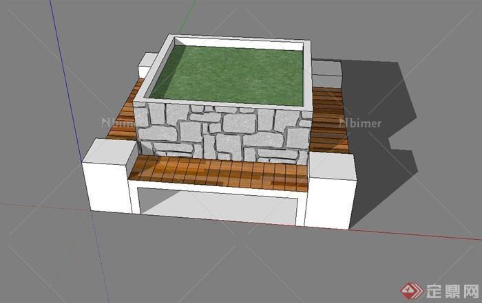 现代挡墙树池、树池坐凳设计su模型[原创]