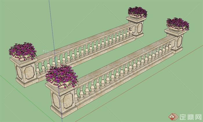 欧式花钵柱栏杆设计SU模型