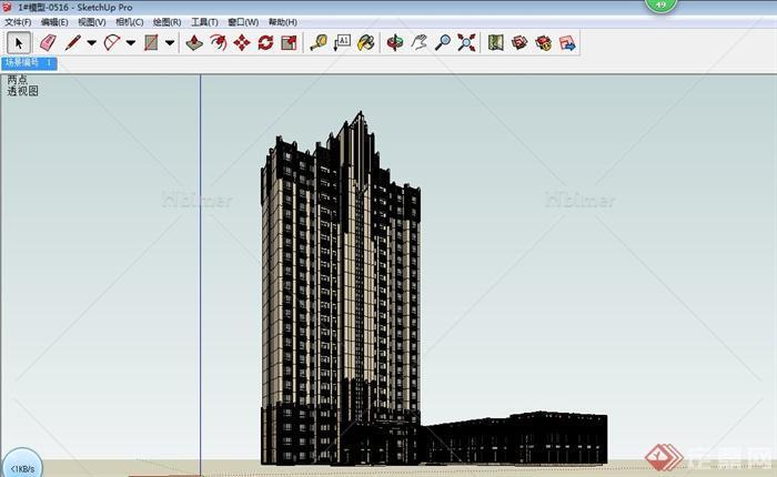 新古典高层商住建筑设计su模型[原创]
