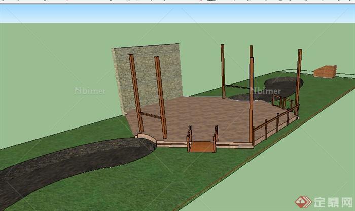 某一简单庭院景观设计SU模型