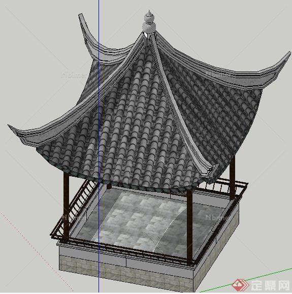 中式风格四角凉亭设计su模型