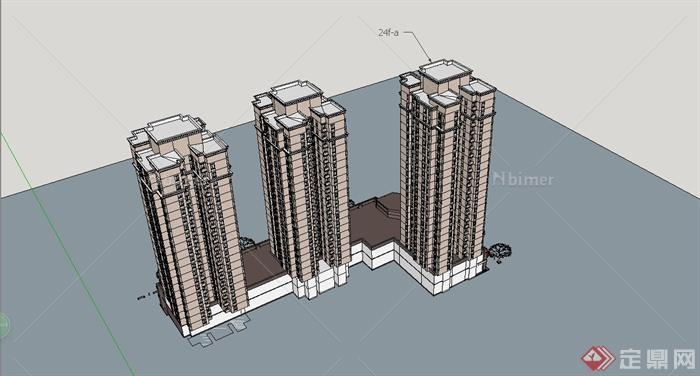 某简约欧式风格商住楼建筑设计SU模型[原创]