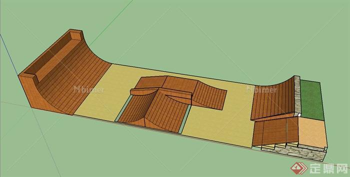 一个滑板场坡道设施设计SU模型