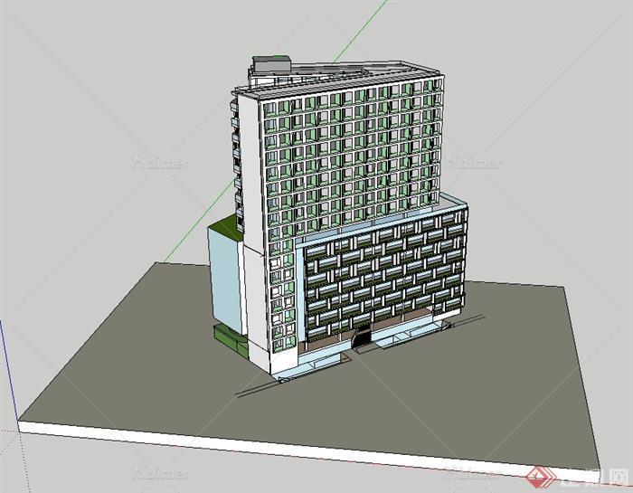 现代风格单体国际交流中心建筑楼设计su模型[原创