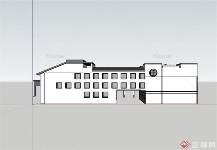 某现代中式学校教学楼建筑设计SU模型