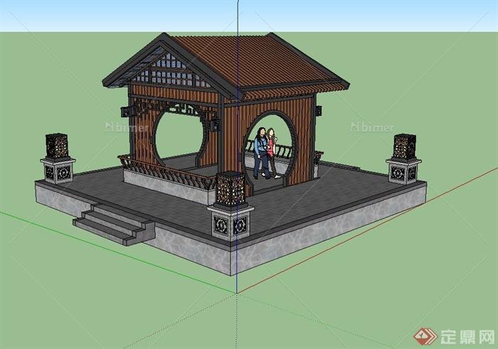 现代中式风格庭院凉亭设计su模型
