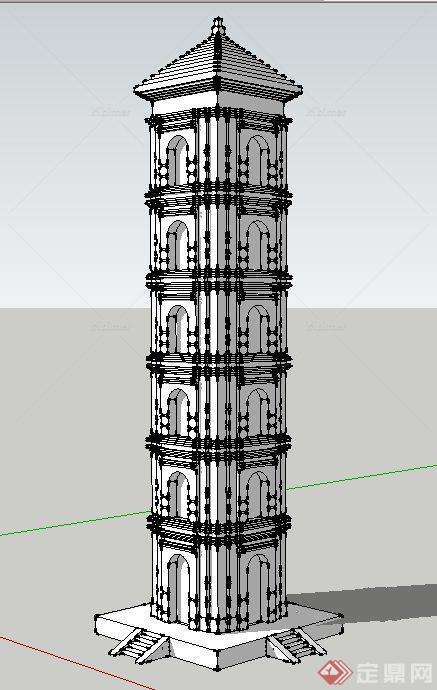 园林景观节点六层塔楼设计SU模型[原创]