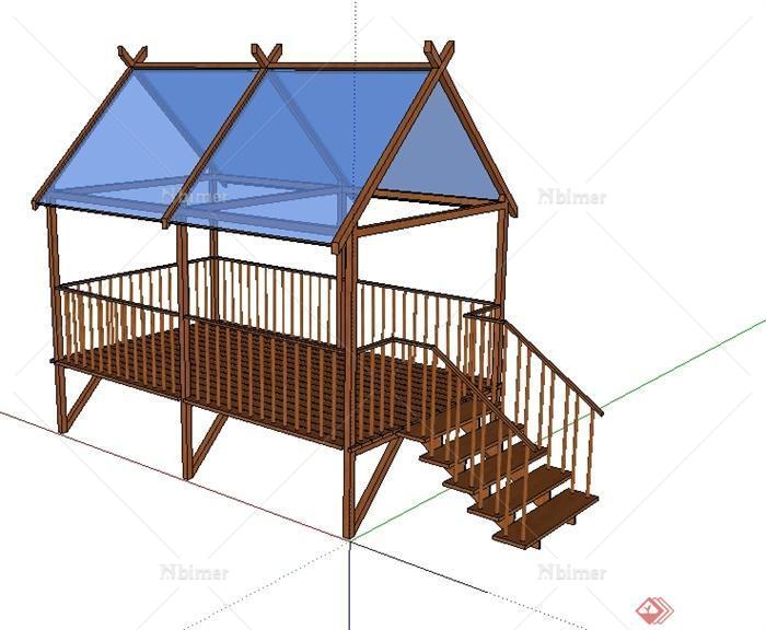 某现代风格木制凉亭SU模型