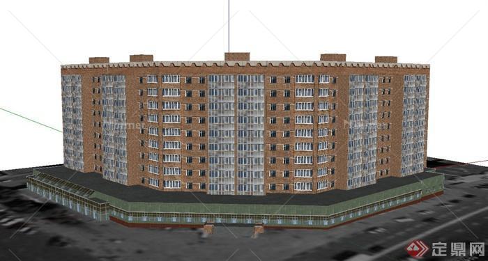 某高层联排弧形商住房建筑设计SU模型