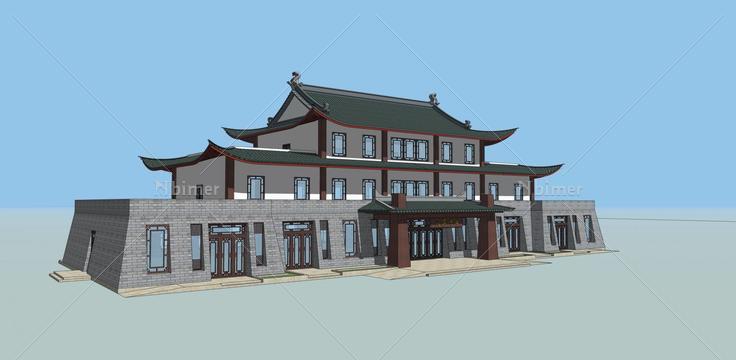 中式建筑游客中心su(198895)su模型下载