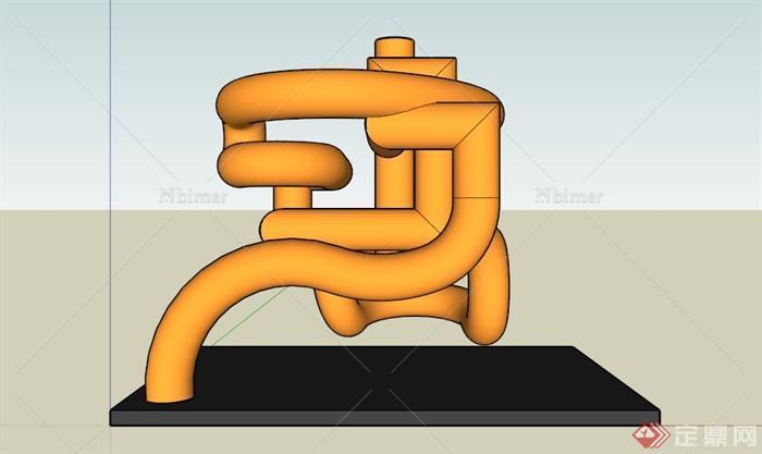抽象橙色软管雕塑设计SU模型[原创]