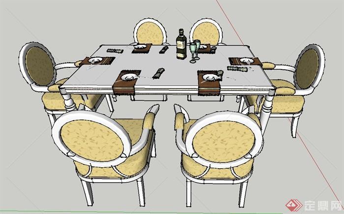室内简欧风格六人餐桌椅设计SU模型