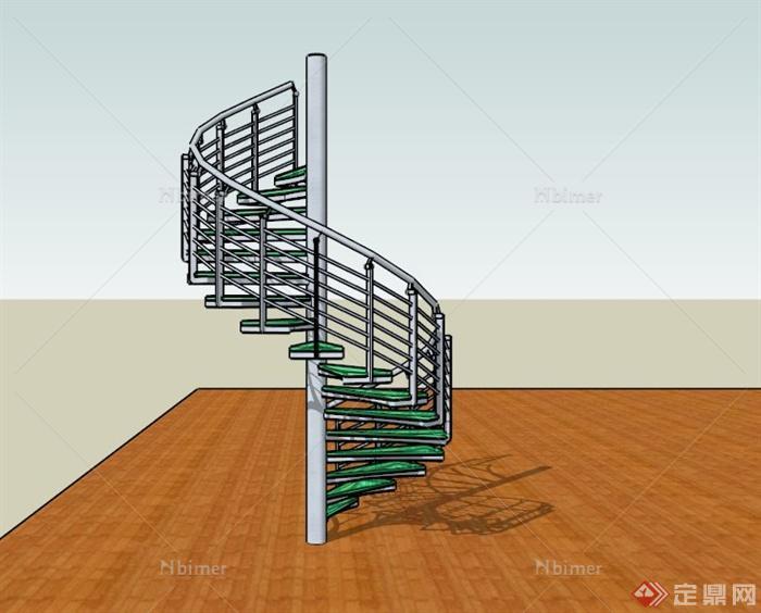现代旋转玻璃踏步楼梯su模型