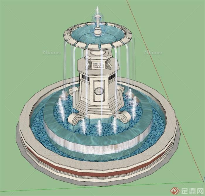 跌水喷泉设计SU模型