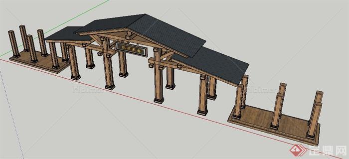 现在中式风格入口牌坊su模型